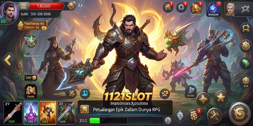 Tampilan seru dari gameplay RPG 1121SLOT dengan karakter dan monster yang mengesankan.