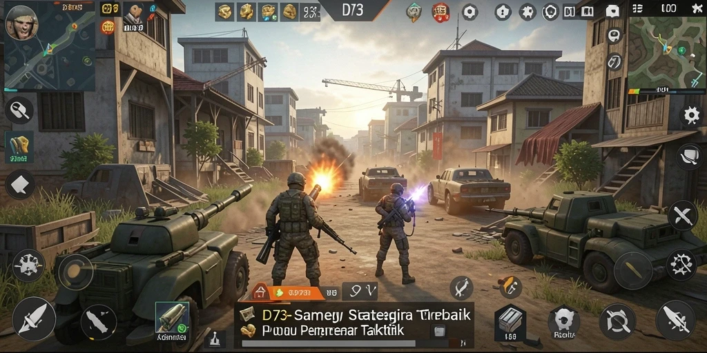 Screenshot D73 menampilkan pertempuran taktis yang mendebarkan dengan grafik yang menawan.