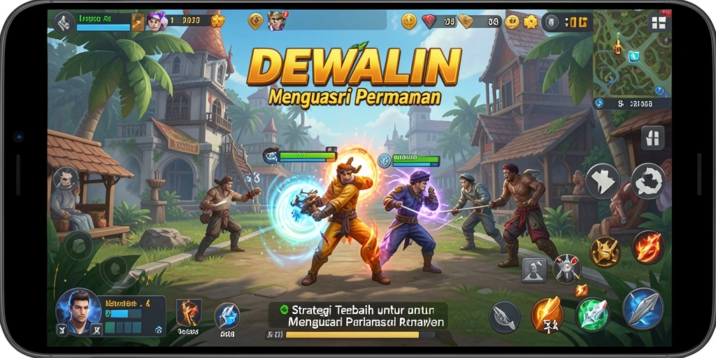 Tampilan layar permainan DEWALIN dengan aksi strategi.