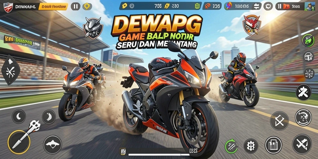 Screenshot gameplay DEWAPG menampilkan balapan seru dengan motor cepat.