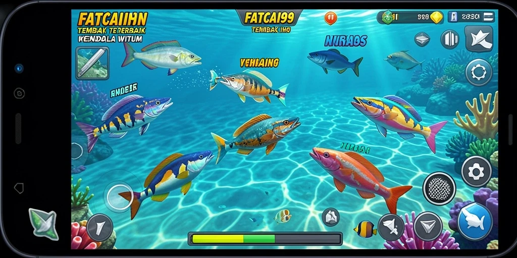 Screenshot menampilkan aksi menembak ikan yang seru.