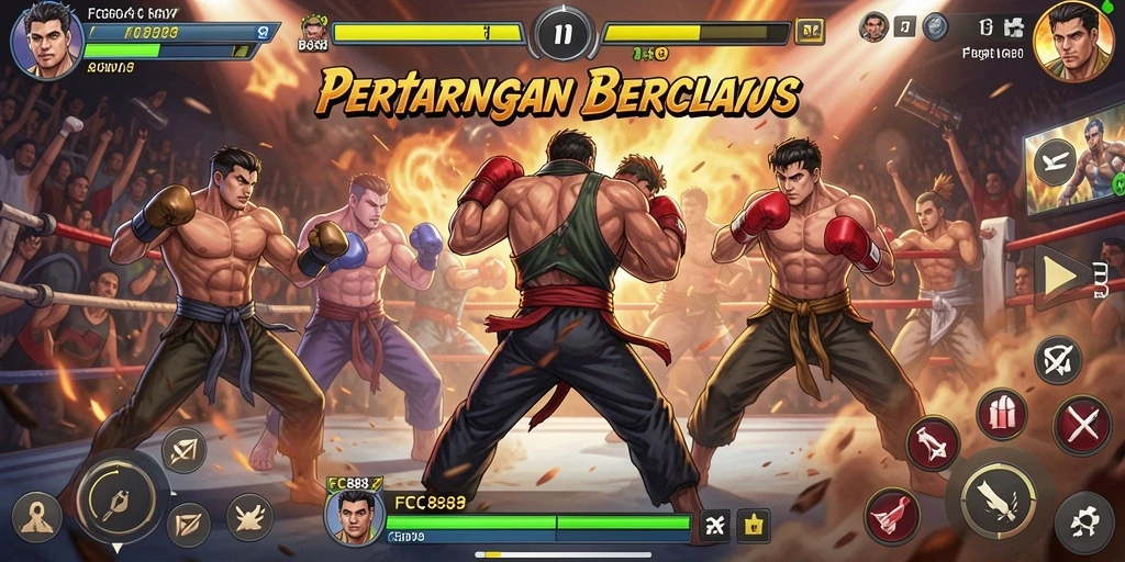 Tampilkan gameplay Fighting mendebarkan di FC888 dengan karakter unik.