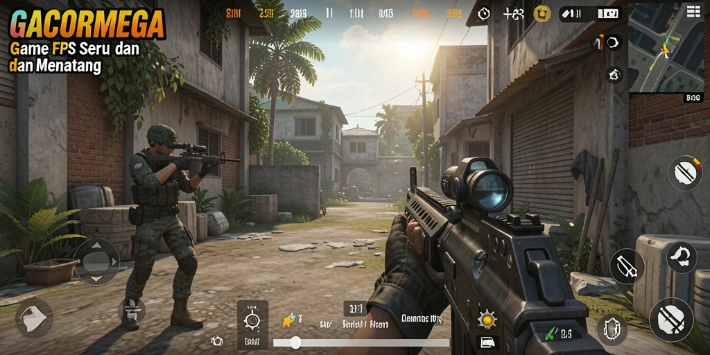Screenshot utama GACORMEGA menunjukkan aksi seru dalam gameplay FPS.