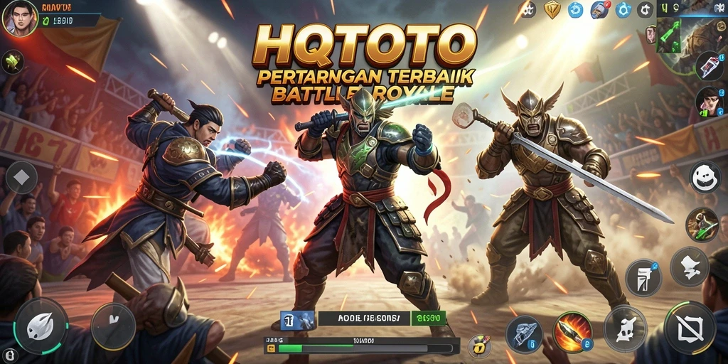 Screenshot HQTOTO menunjukkan aksi pertempuran intens dalam Battle Royale.