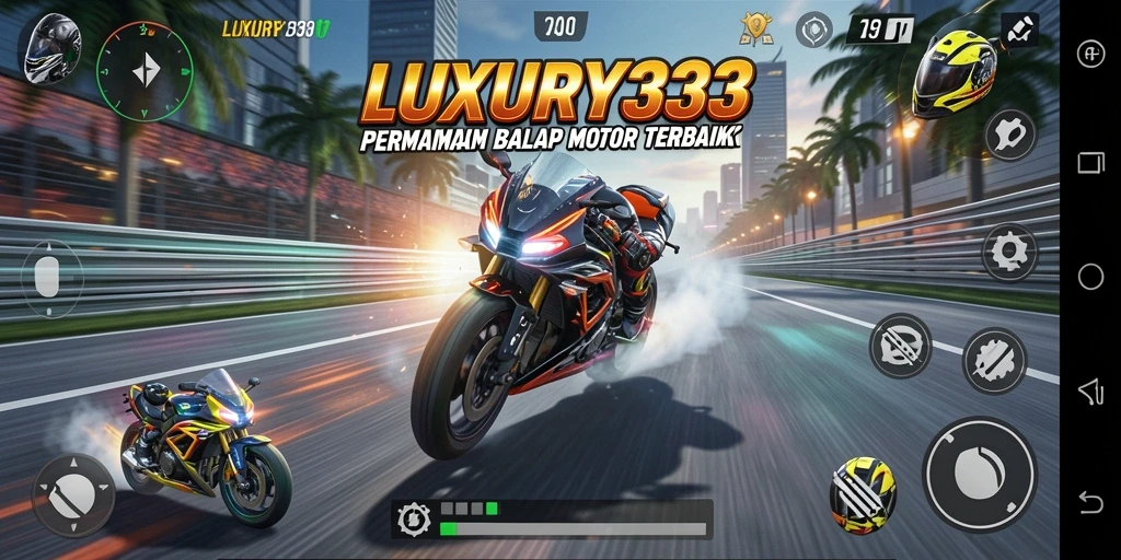 Screenshot gameplay LUXURY333 menampilkan aksi balap motor yang mendebarkan.