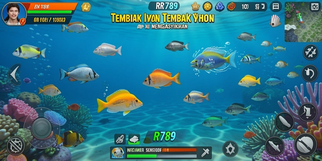 Gameplay seru menembak ikan-ikan berwarna-warni.