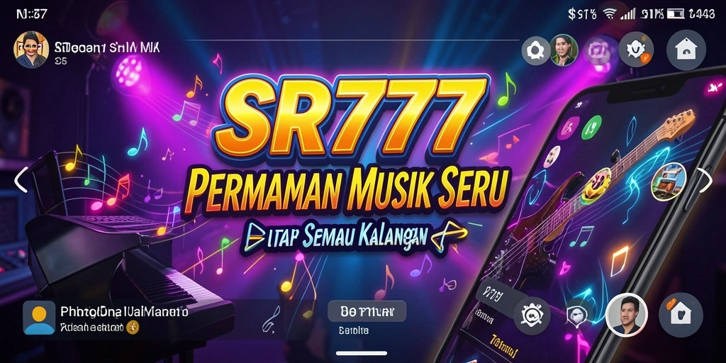 Screenshot utama SR777 menampilkan gameplay musik yang seru.