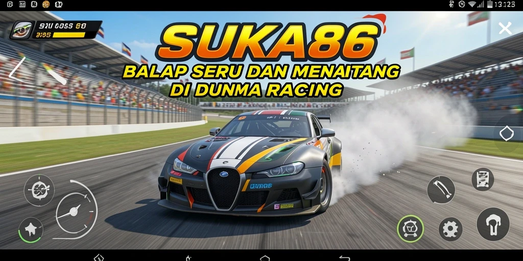 Tampilan gameplay menegangkan dalam balapan mobil di SUKA86.