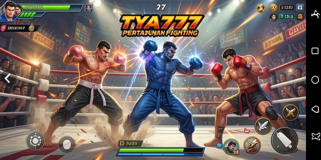 Screenshot menunjukkan aksi pertarungan intens dalam TYA777.